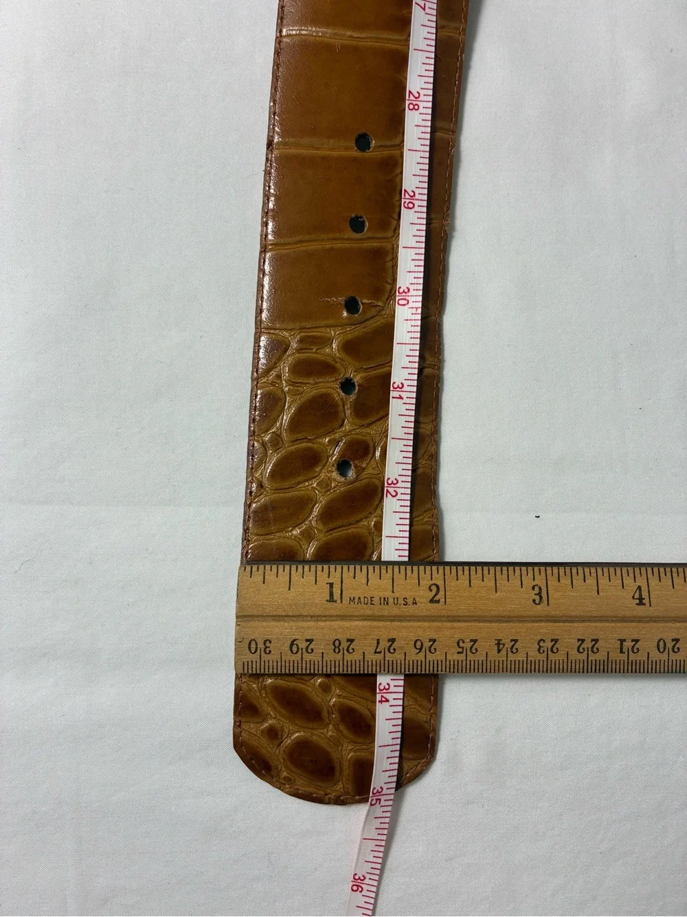 Womens belt 35” long Brown Croc-Textured faux leather Tortoiseshell Buckle